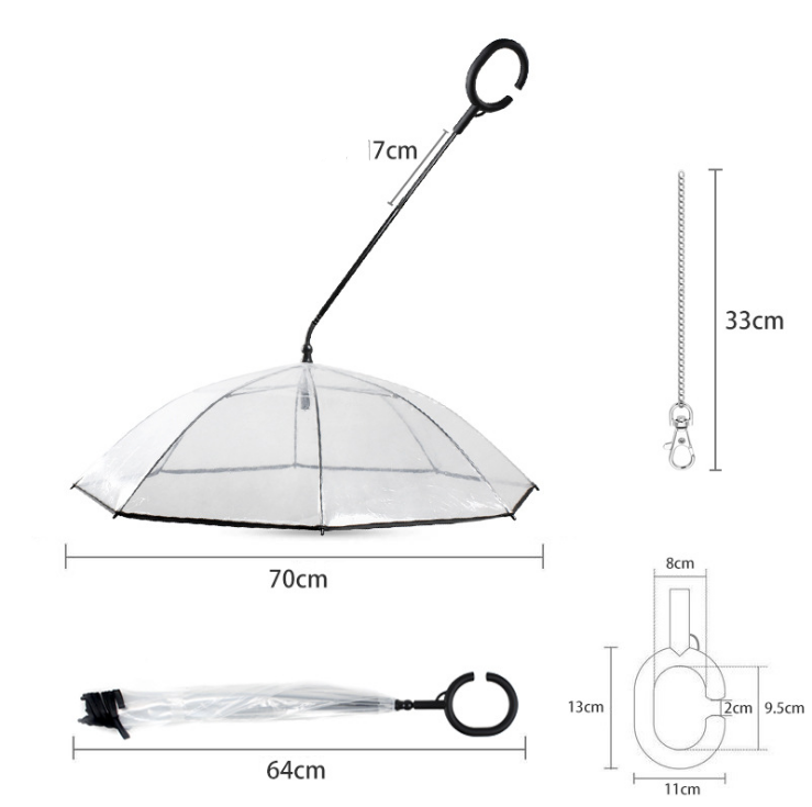 Transparent Pet Supplies -Adjustable Pet Umbrella for Rainy Days- 70cm