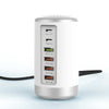 6-port cylindrical adapter 65W fast charger white compact USB ports with Type-C and QC3.0 support