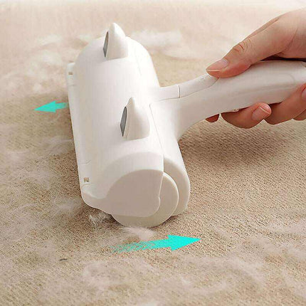 FurAway 2-Way Pet Hair Remover with ergonomic handle and red lint roller for removing pet hair from furniture and carpets