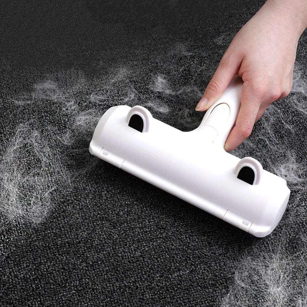 FurAway 2-Way Pet Hair Remover with ergonomic handle and red lint roller for removing pet hair from furniture and carpets