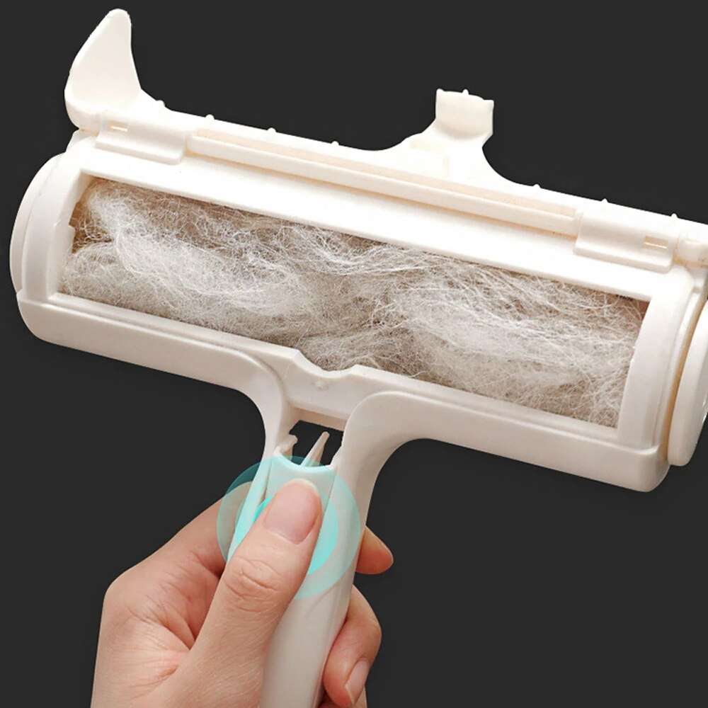 FurAway 2-Way Pet Hair Remover with ergonomic handle and red lint roller for removing pet hair from furniture and carpets