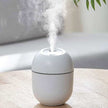 AromaMist 220ML Ultrasonic essential oil diffuser releasing mist on wooden table in minimalist room
