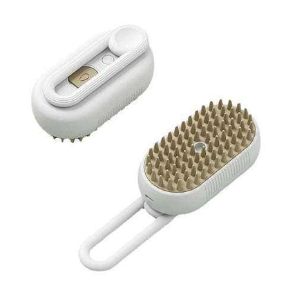 SteamyCat 3-in-1 electric pet grooming brush with foldable handle and steam spray function