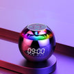 Dazzle Colour Mini Ball Bluetooth speaker with colorful light, clock display, and touch buttons in a compact spherical design