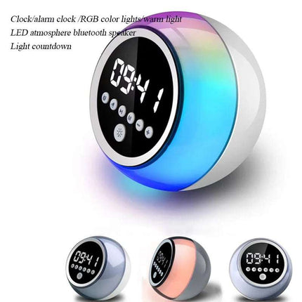 Compact Luminous Sound Speaker with LED ambient light, clock, alarm, Bluetooth 5.3, RGB mood lighting, and countdown timer