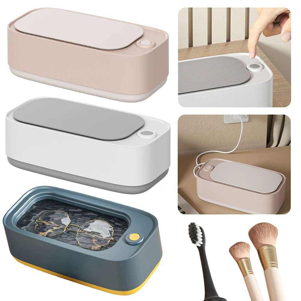 Compact mini ultrasonic washer in multiple colors with one-touch operation for deep cleaning glasses, brushes, and small items using high-frequency vibration technology