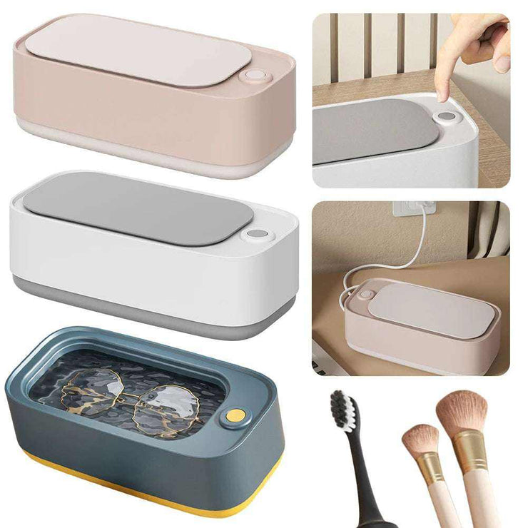 Compact mini ultrasonic washer in multiple colors with one-touch operation for deep cleaning glasses, brushes, and small items using high-frequency vibration technology